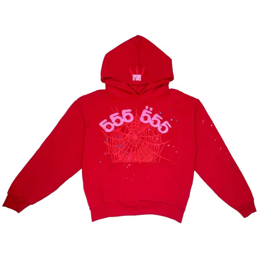 Sp5der Hoodie: Red & Pink